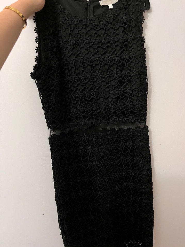 Dantel Detaylı Siyah Midi Elbise - Görsel 2