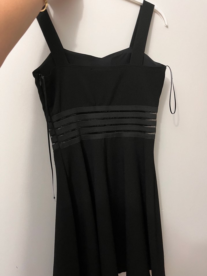 Siyah V Yakalı Kemerli Midi Elbise - Görsel 3