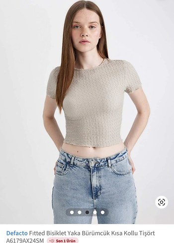 Defacto Bej Buzgulu Kisa Kollu Crop Tisort