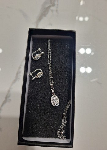 gümüş kolye küpe seti - Görsel 4