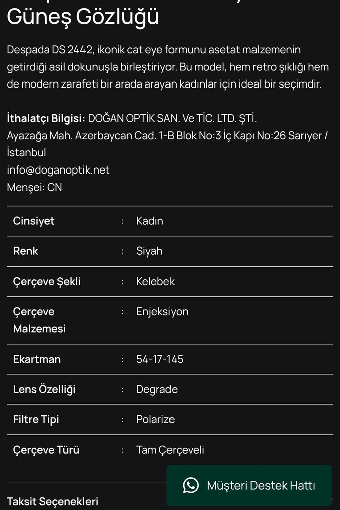 Despada Siyah Kadın Güneş Gözlüğü orjinal - Görsel 3