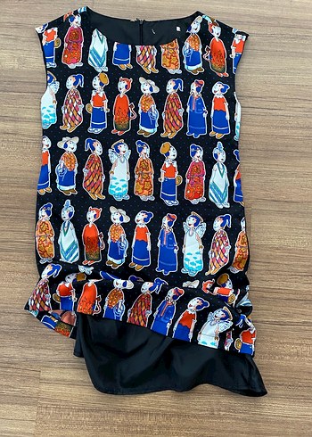 40 Beden Vintage Ruhlu Renk Cümbüşü Elbise