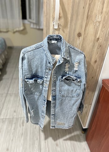 Gri Düğmeli Kadın Midi Denim Ceket