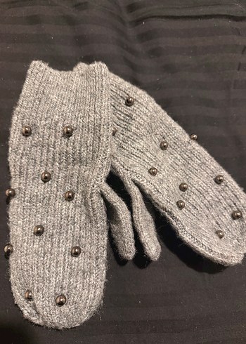 İnci Detaylı Gri Örgü Eldiven - Görsel 2