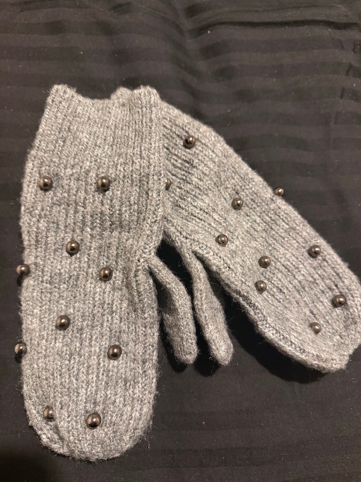 İnci Detaylı Gri Örgü Eldiven - Görsel 2