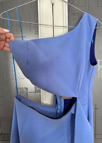 Mavi Drapeli Uzun Abiye Elbise - Görsel 5