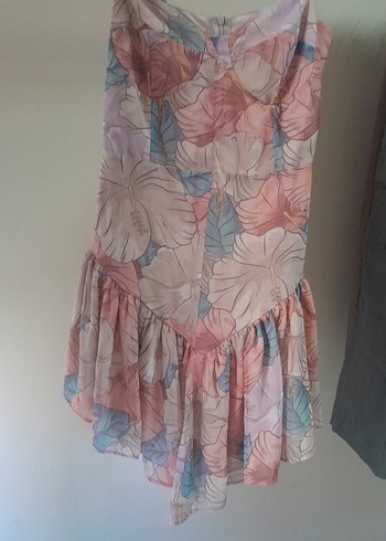 Pembe Straplez Mini Bohem Elbise