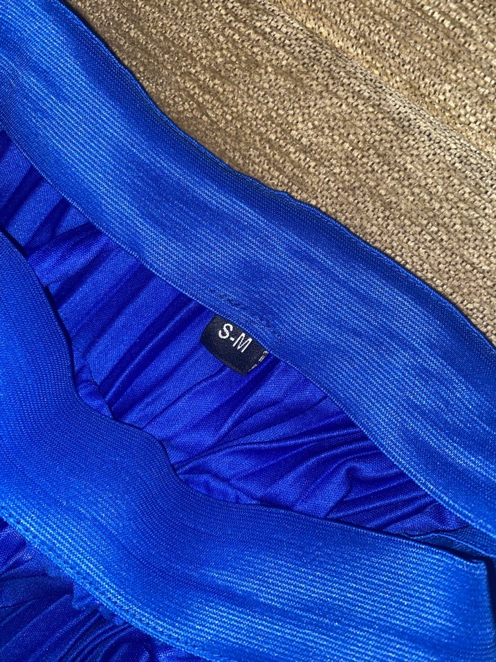 Parlak Mavi Piliseli Uzun  Etek - Görsel 2