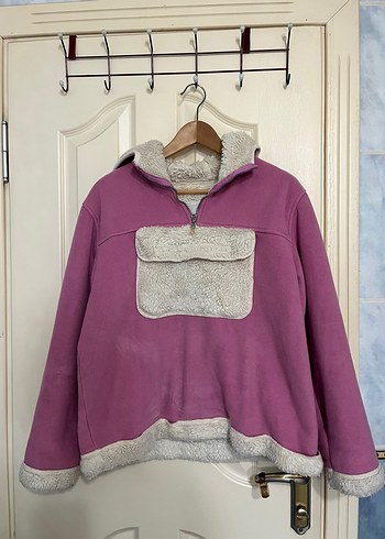 Pembe Yarım Fermuarlı Peluş Sweatshirt
