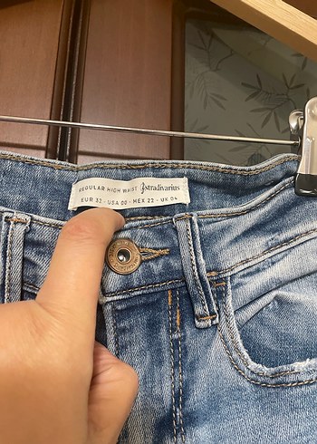 diğer Beden Kadın Mavi Batik Desenli Normal Boy Denim Pantolon