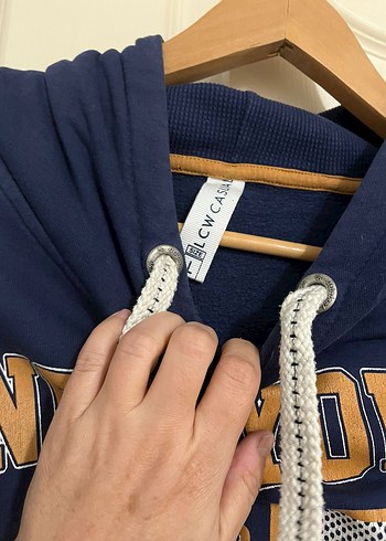 l Beden Mavi Kapüşonlu Baskılı unisex Sweatshirt