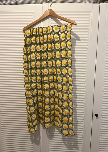 Beden sarı Renk Sarı Papatyalı El Örgüsü Bohem Hand Made Şal