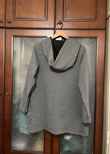 Gri Düğmeli Kadın Midi Kapüşonlu Tunik - Görsel 2