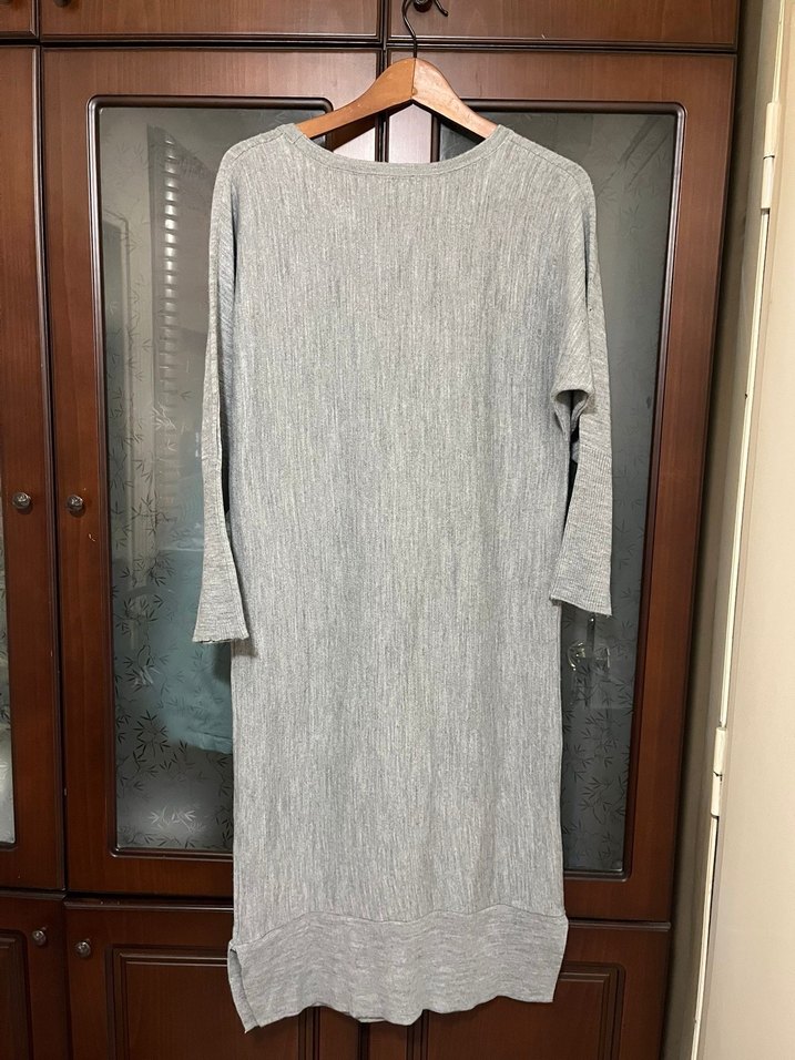 Gri Uzun Kollu Triko kazak Elbise - Görsel 2