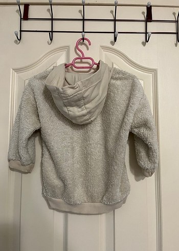 Çocuk Gri Kapüşonlu Peluş Sweatshirt - Görsel 2