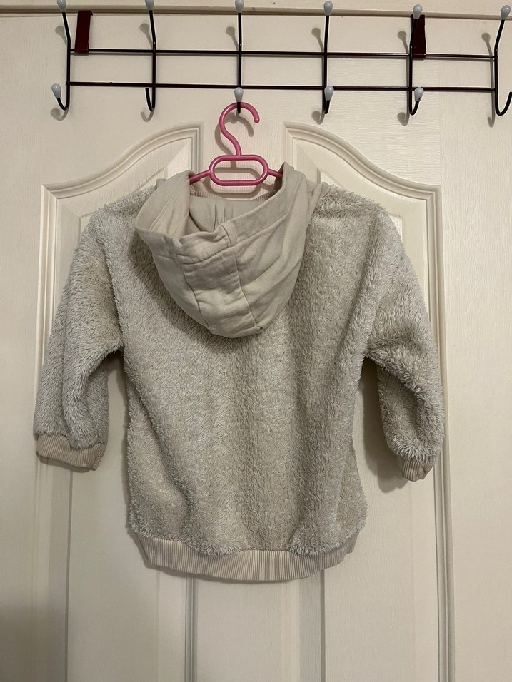 Çocuk Gri Kapüşonlu Peluş Sweatshirt - Görsel 2