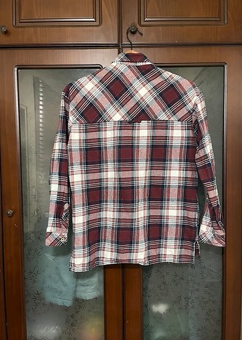 Bordo Ekoseli Pamuklu Kadın Gömlek - Görsel 2