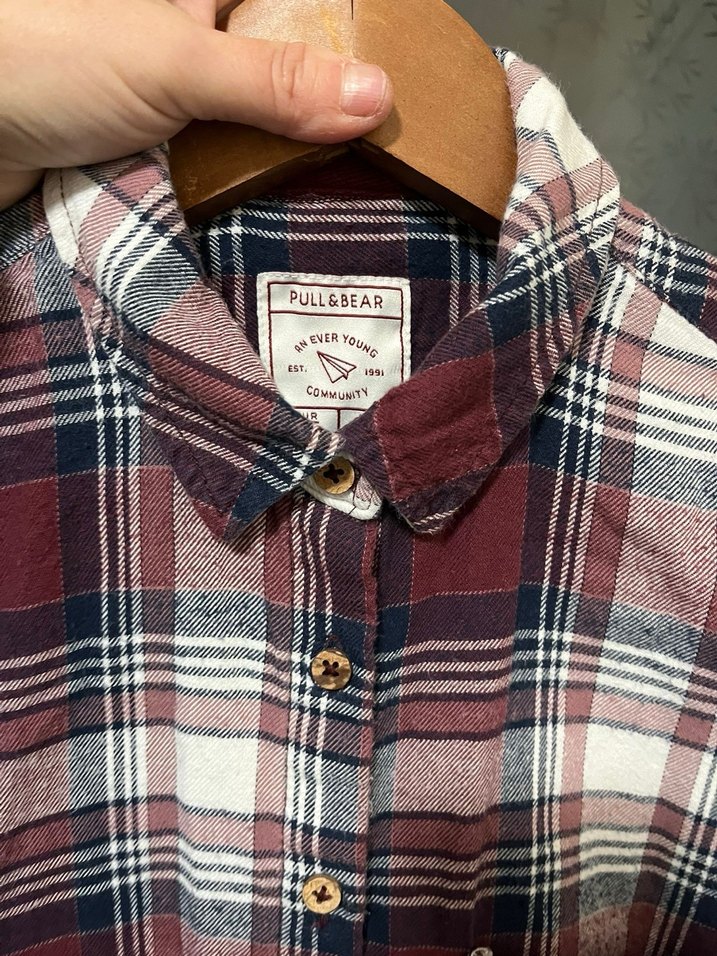 Bordo Ekoseli Pamuklu Kadın Gömlek - Görsel 3