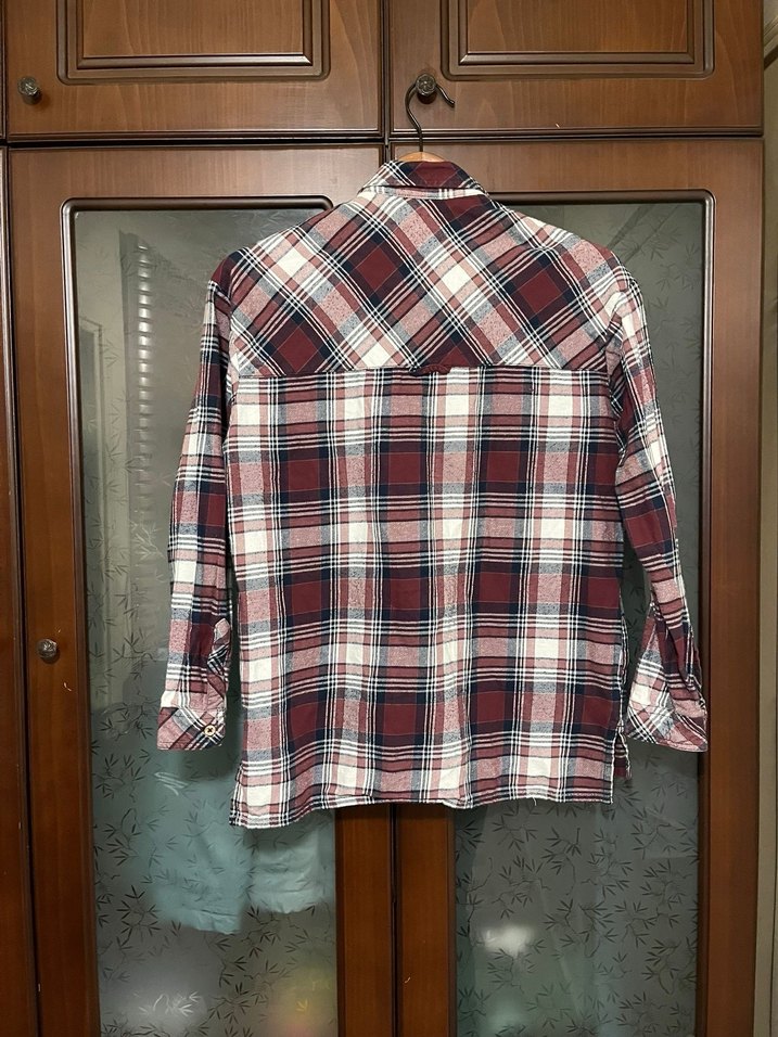 Bordo Ekoseli Pamuklu Kadın Gömlek - Görsel 2