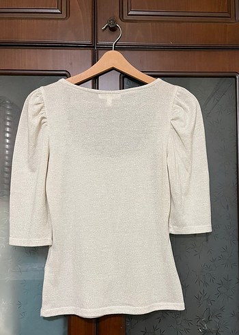 Bej Kısa Kollu Simli Kadın Bluz - Görsel 2