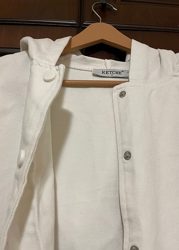 Ekose Desenli Kadın Kapüşonlu  Kot Trençkot - Görsel 4