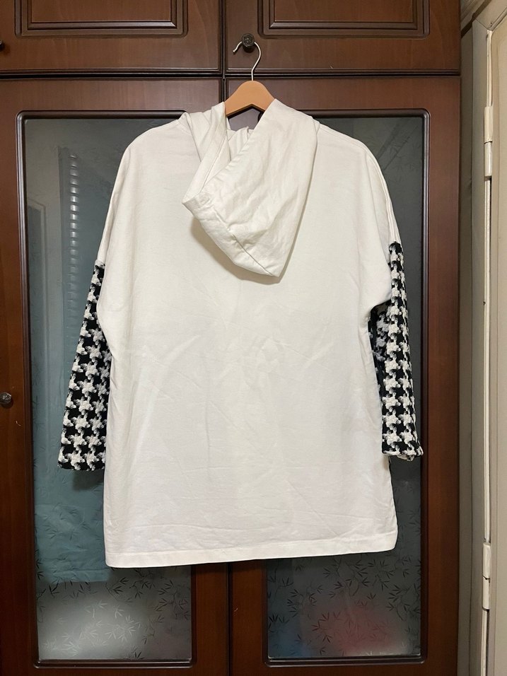 Ekose Desenli Kadın Kapüşonlu  Kot Trençkot - Görsel 2