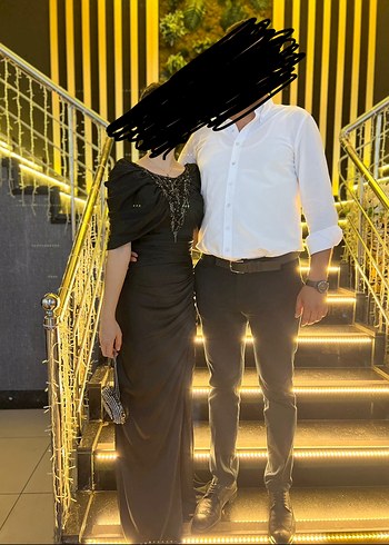 Siyah Drapeli Straplez Uzun Abiye Elbise