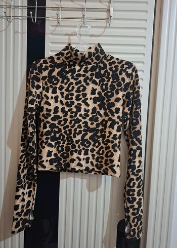 Leopar Desenli Uzun Kollu Mini Bluz