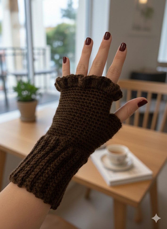 Kahverengi el örgüsü bere eldiven set - Görsel 3