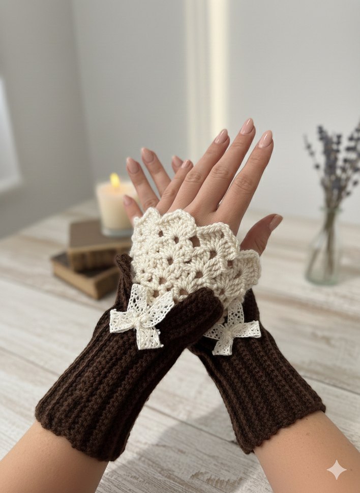 El örgüsü Kadın Eldiven bere set - Görsel 2