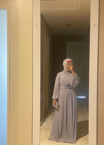 Abiye Gri Uzun Tesettür Abiye