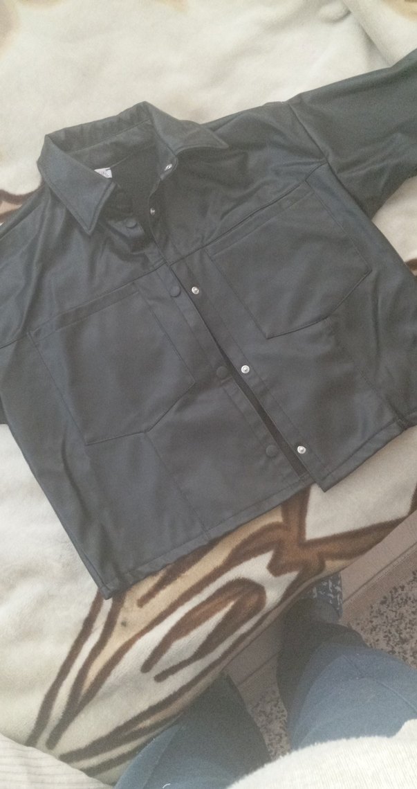 şardonlu  siyah deri gomlek - Görsel 2