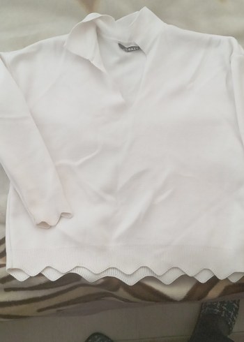 Beyaz V Yaka Kadın Triko Kazak - Görsel 2