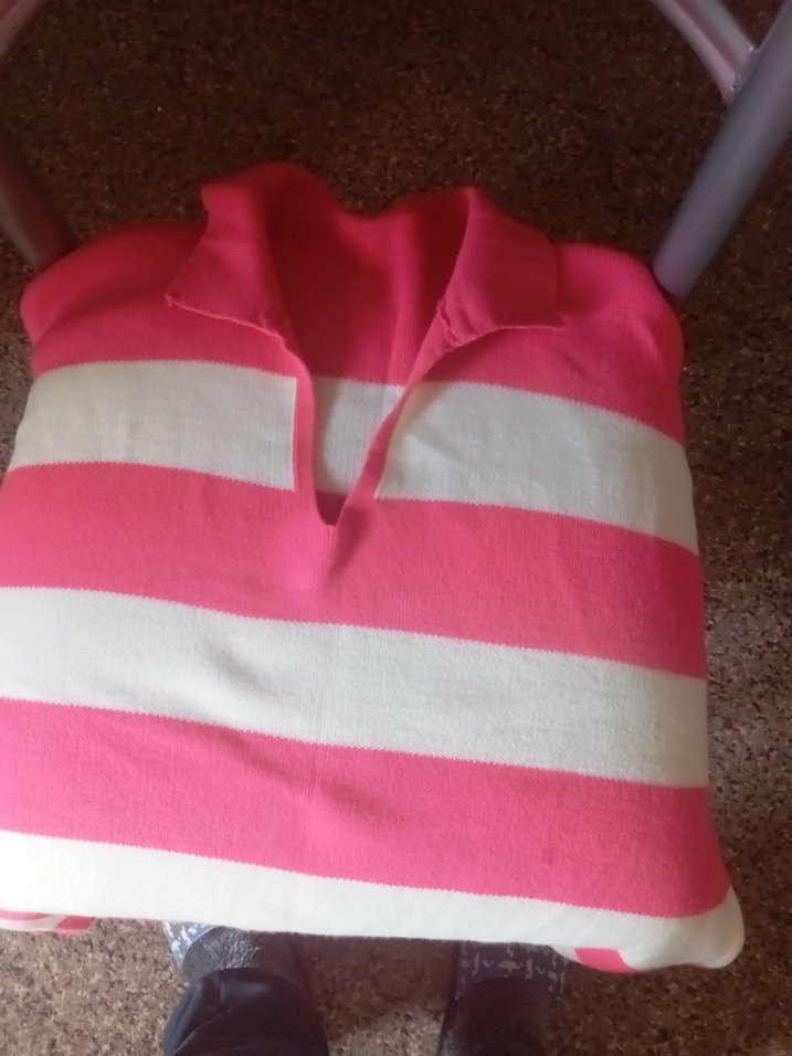 Pembe Beyaz Çizgili Kadın Triko Kazak - Görsel 3