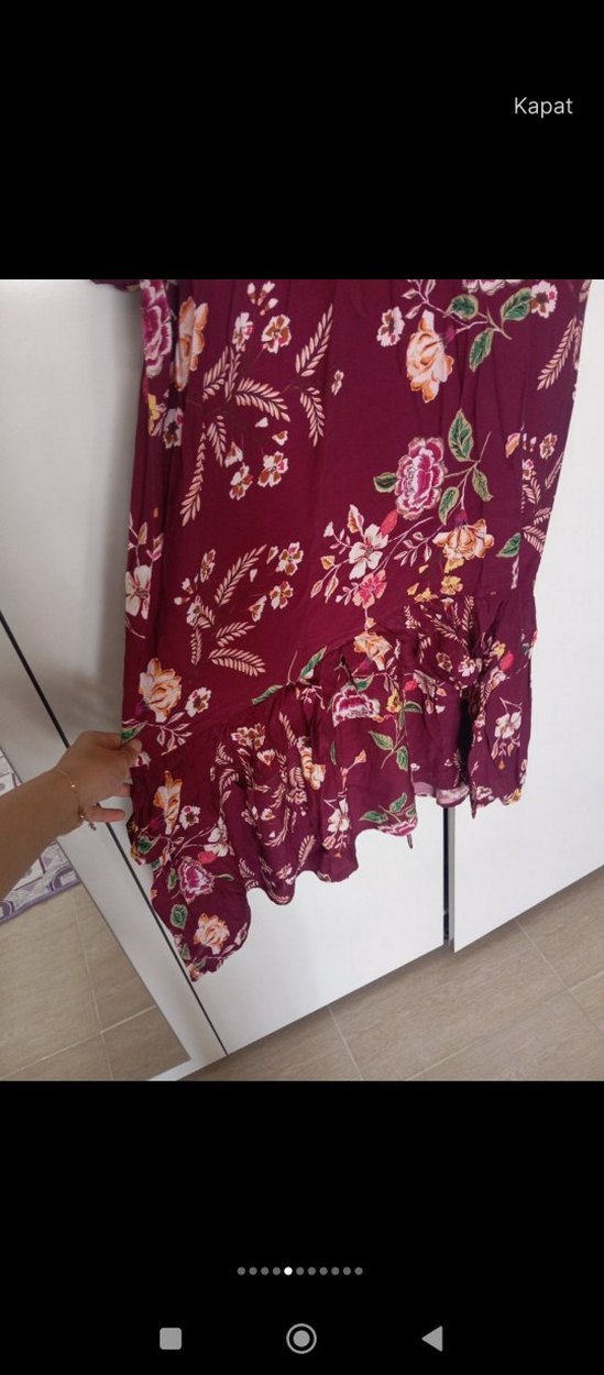 Bordo Uzun tesettür çiçekli Elbise - Görsel 4