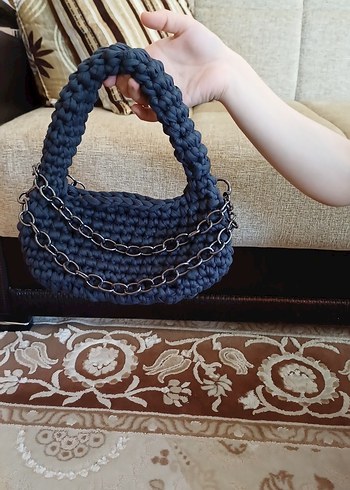 Diğer Zincir Detaylı Örgü Siyah Kadın Çanta
