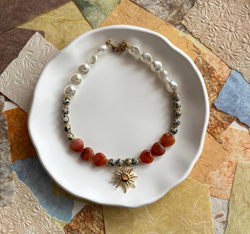 Bohem Güneş Figürlü Boncuklu Kolye - Görsel 2