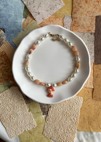 Bej Boncuklu Mini Bohem Kolye - Görsel 2