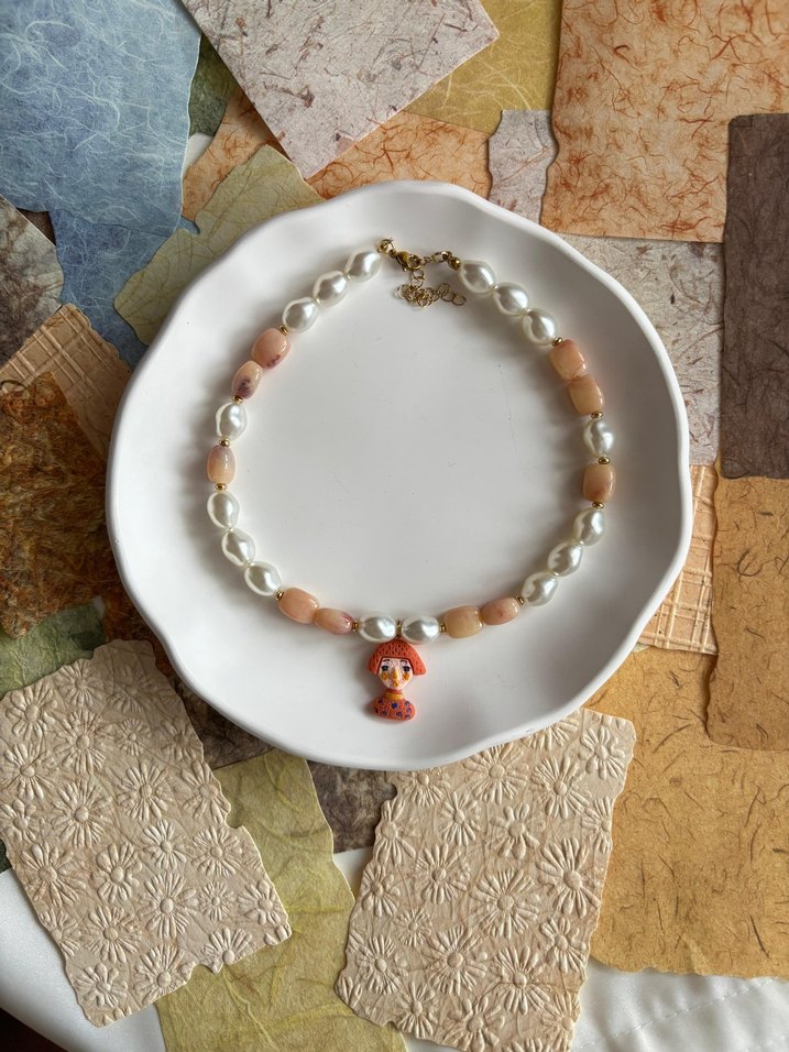 Bej Boncuklu Mini Bohem Kolye - Görsel 2