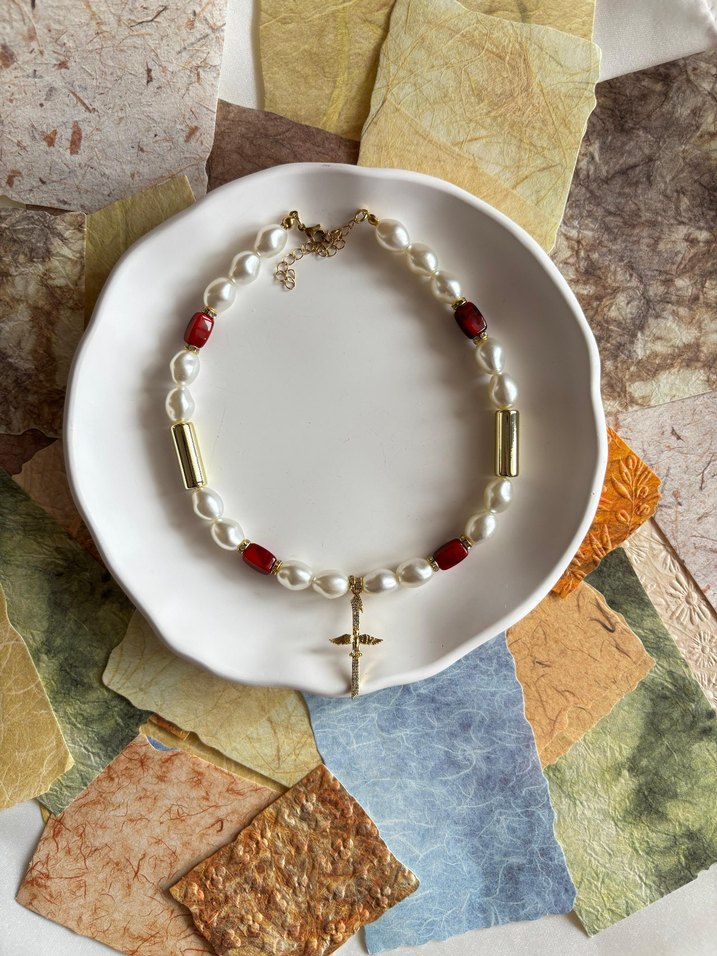 Boncuklu Beyaz Bohem Kolye - Görsel 2