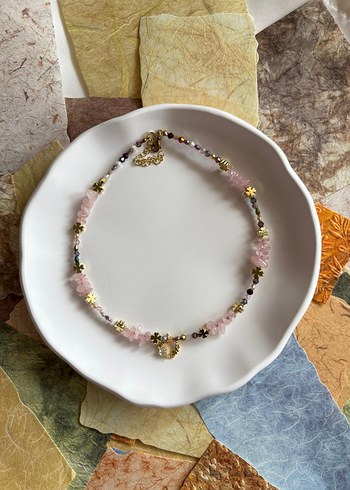 Pembe Çiçekli Bohem Boncuklu Midi Kolye - Görsel 2