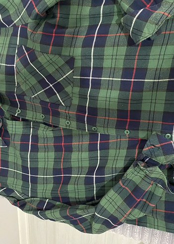 Kadın Yeşil Kareli Düğmeli Gömlek - Görsel 2