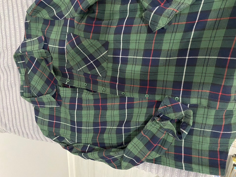 Kadın Yeşil Kareli Düğmeli Gömlek - Görsel 2