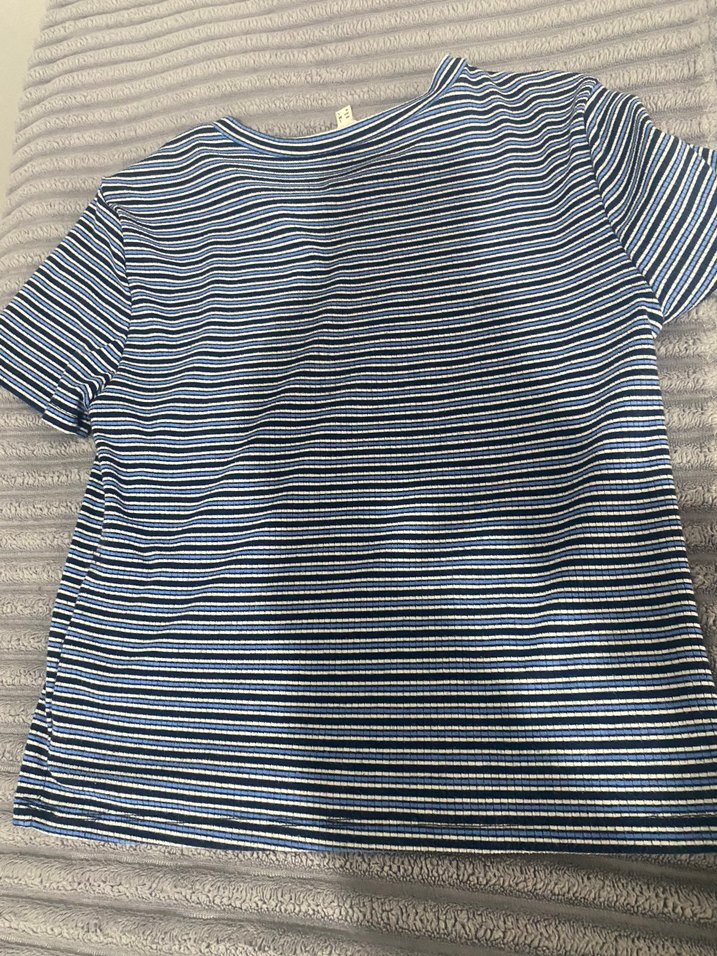 Lacivert Çizgili Kadın Tişört - Görsel 3