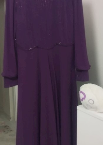 Mor Uzun Kollu V Yaka Kadın Abiye Elbise - Görsel 2