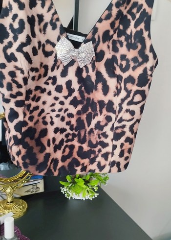 American Vintage Leopar Kadın Crop Sıfır Kol