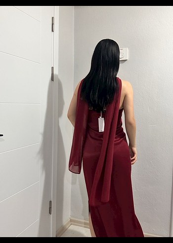 Mango Bordo Drapeli Uzun Abiye Elbise