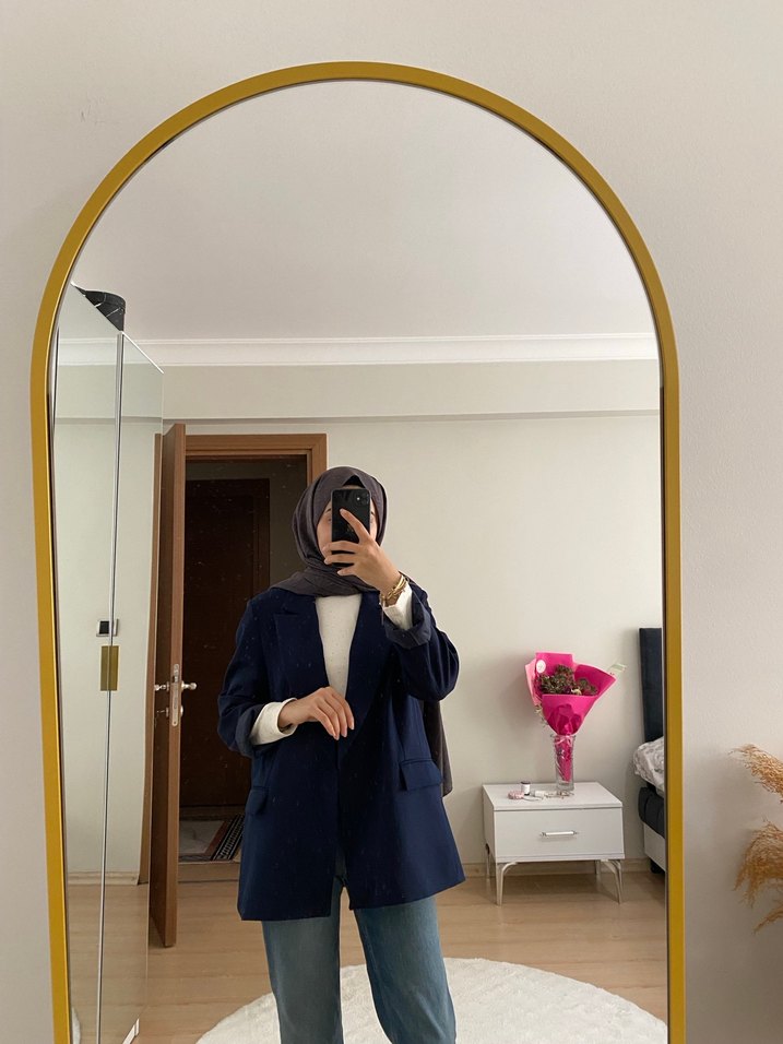 Lacivert Denim Midi Kadın Blazer - Görsel 2