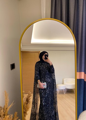 Uzun Kollu Siyah Drapeli Abiye Elbise - Görsel 7