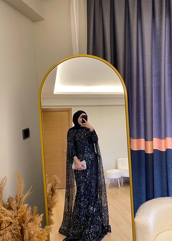 Uzun Kollu Siyah Drapeli Abiye Elbise - Görsel 6